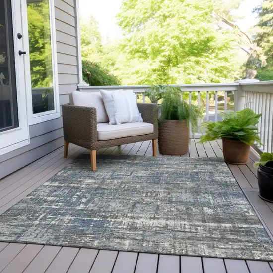 Denim Blue And Gray Geometric Washable Indoor Outdoor Area Rug Photo 8