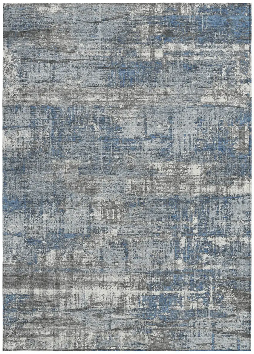 Denim Blue And Gray Geometric Washable Indoor Outdoor Area Rug Photo 9