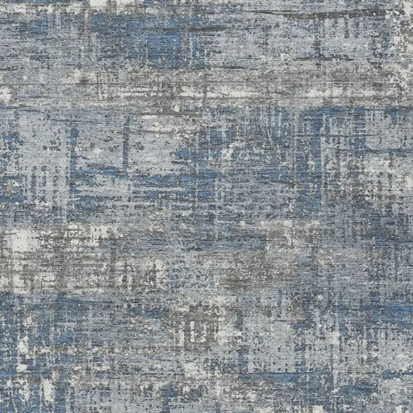 Denim Blue And Gray Geometric Washable Indoor Outdoor Area Rug Photo 3
