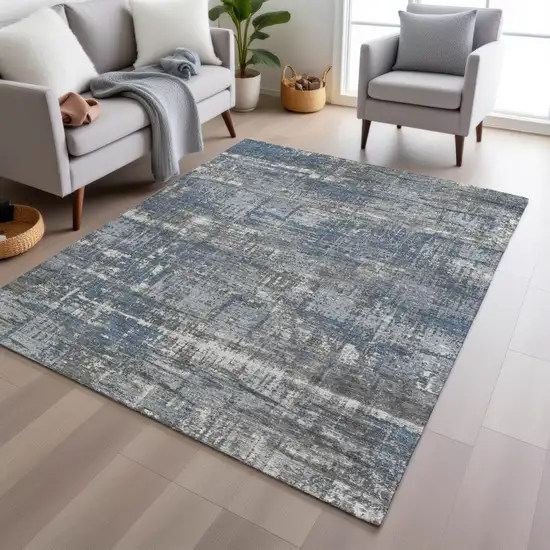 Denim Blue And Gray Geometric Washable Indoor Outdoor Area Rug Photo 6
