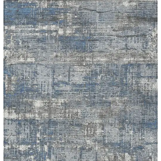 Denim Blue And Gray Geometric Washable Indoor Outdoor Area Rug Photo 4
