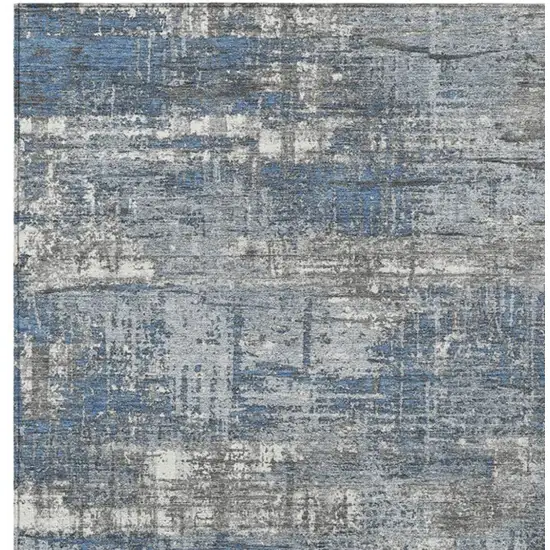 Denim Blue And Gray Geometric Washable Indoor Outdoor Area Rug Photo 3