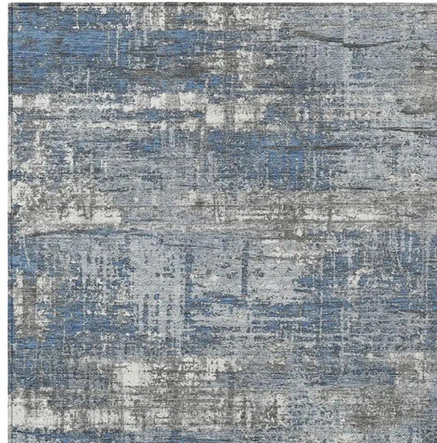 Denim Blue And Gray Geometric Washable Indoor Outdoor Area Rug Photo 3