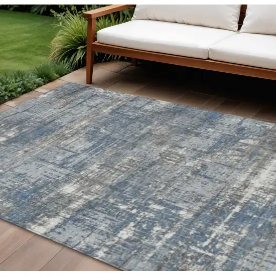 Denim Blue And Gray Geometric Washable Indoor Outdoor Area Rug Photo 2
