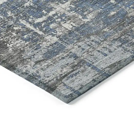 Denim Blue And Gray Geometric Washable Indoor Outdoor Area Rug Photo 6