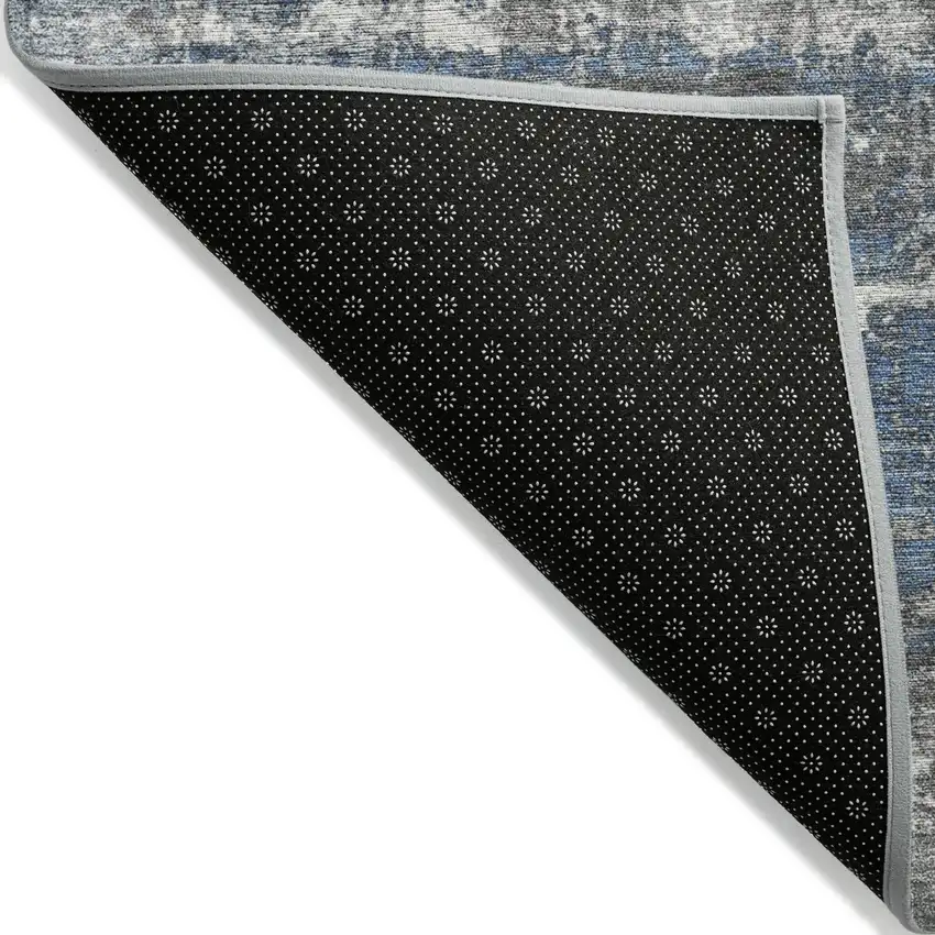 Denim Blue And Gray Geometric Washable Indoor Outdoor Area Rug Photo 8