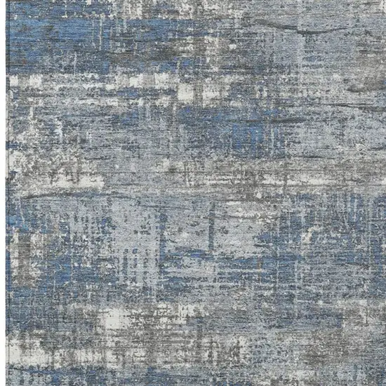 Denim Blue And Gray Geometric Washable Indoor Outdoor Area Rug Photo 3