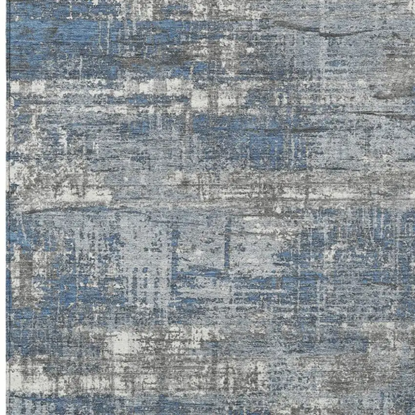 Denim Blue And Gray Geometric Washable Indoor Outdoor Area Rug Photo 3