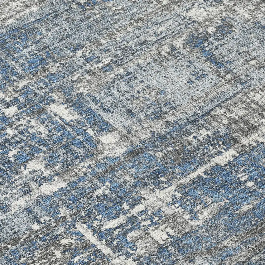 Denim Blue And Gray Geometric Washable Indoor Outdoor Area Rug Photo 9