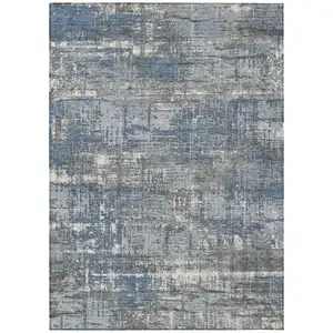 Photo of Denim Blue And Gray Geometric Washable Indoor Outdoor Area Rug