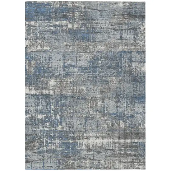 Denim Blue And Gray Geometric Washable Indoor Outdoor Area Rug Photo 1