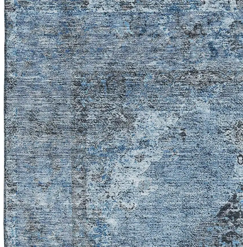 Denim Blue And Gray Medallion Washable Area Rug With UV Protection Photo 4
