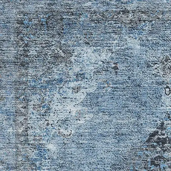 Denim Blue And Gray Medallion Washable Area Rug With UV Protection Photo 3