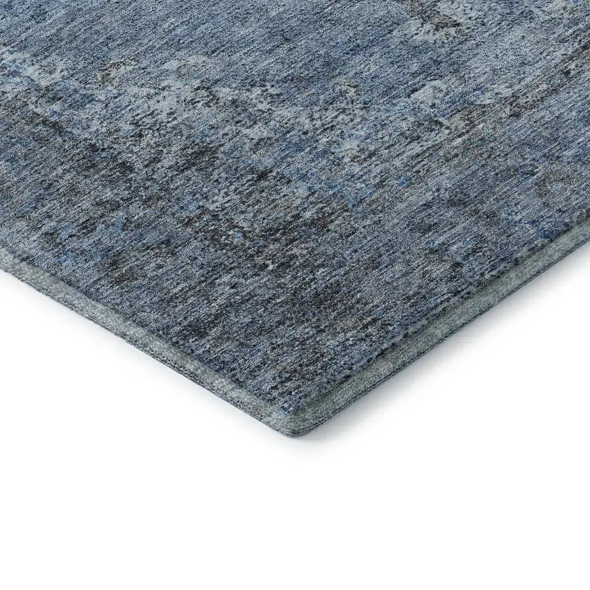 Denim Blue And Gray Medallion Washable Area Rug With UV Protection Photo 7