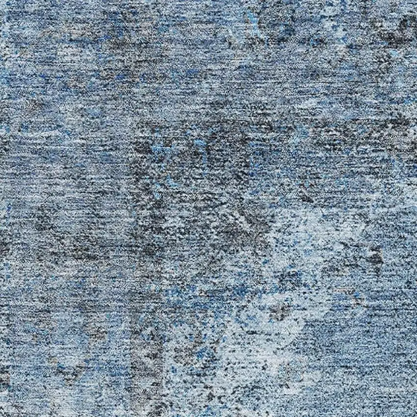 Denim Blue And Gray Medallion Washable Area Rug With UV Protection Photo 3