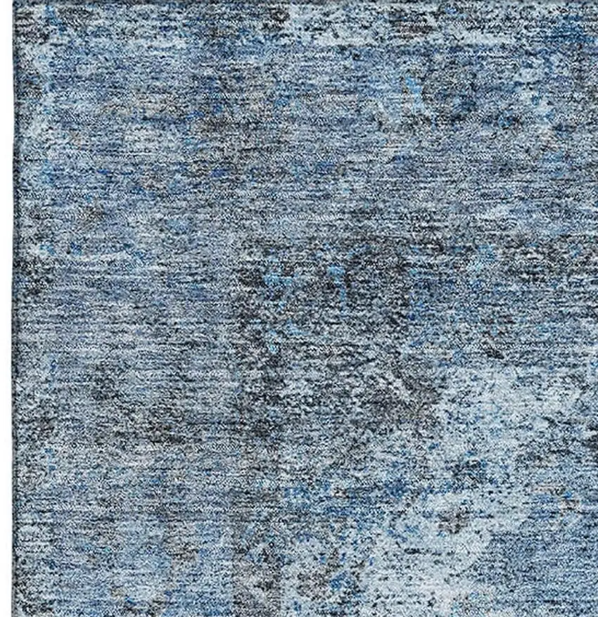 Denim Blue And Gray Medallion Washable Area Rug With UV Protection Photo 3