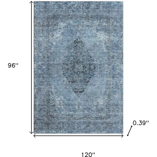 Denim Blue And Gray Medallion Washable Area Rug With UV Protection Photo 9