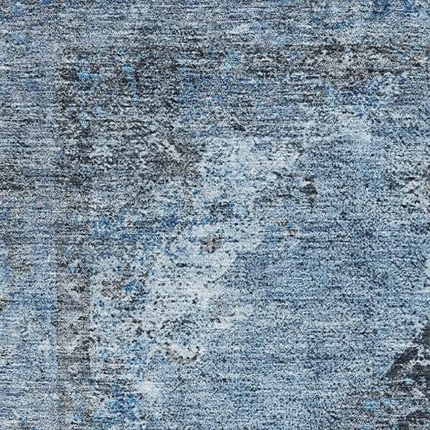 Denim Blue And Gray Medallion Washable Area Rug With UV Protection Photo 3