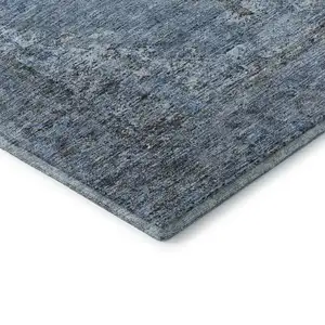 Photo of Denim Blue And Gray Medallion Washable Area Rug With UV Protection