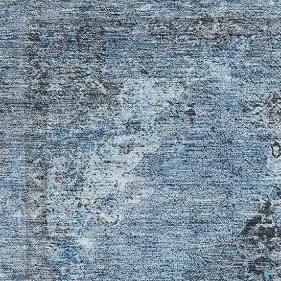 Denim Blue And Gray Medallion Washable Area Rug With UV Protection Photo 3