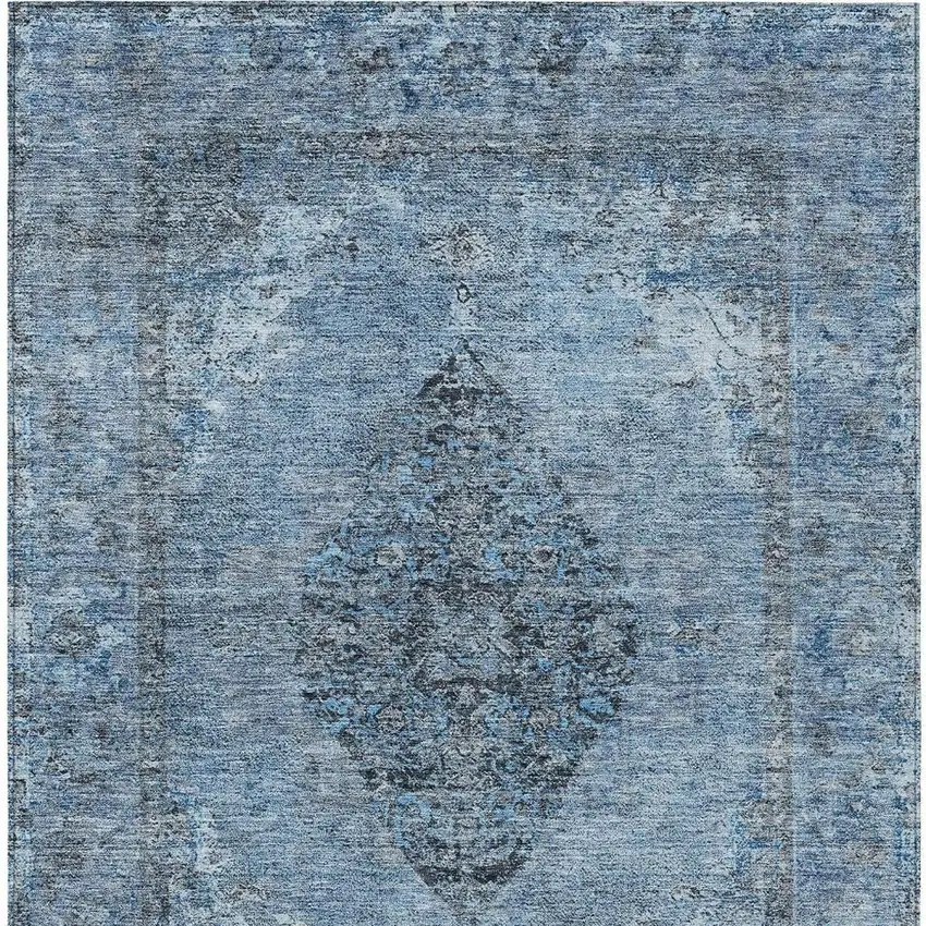 Denim Blue And Gray Medallion Washable Indoor Outdoor Area Rug Photo 4