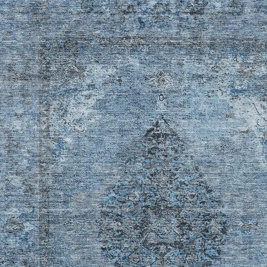 Denim Blue And Gray Medallion Washable Indoor Outdoor Area Rug Photo 3