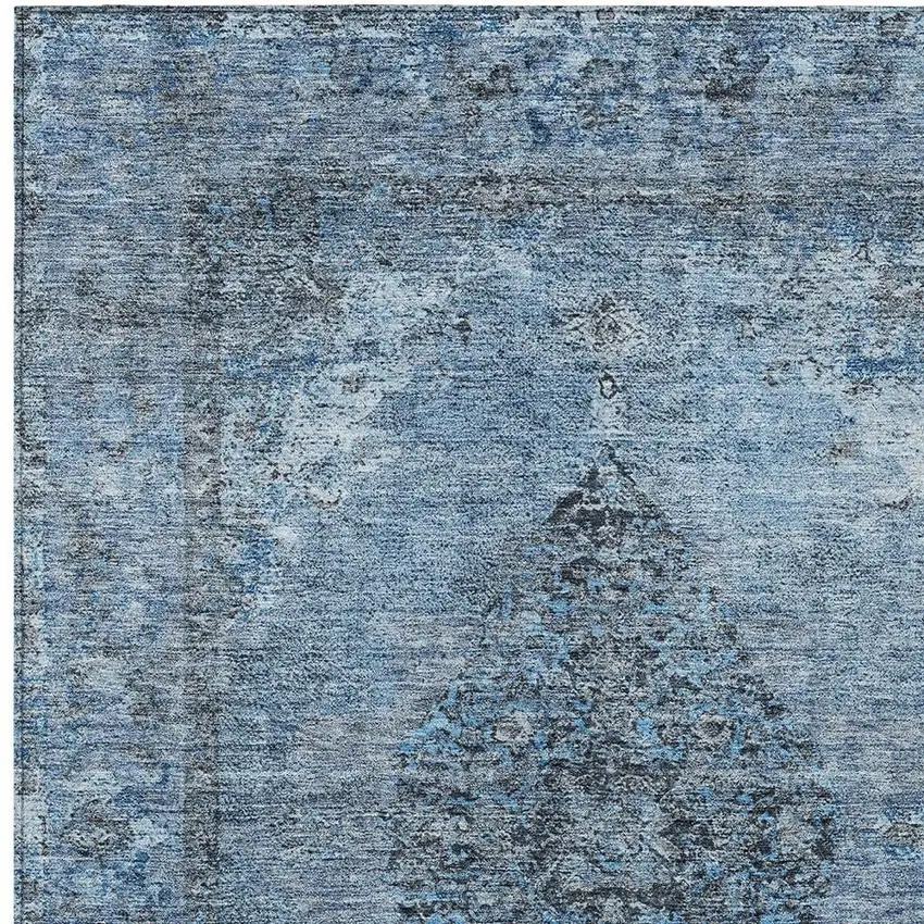 Denim Blue And Gray Medallion Washable Indoor Outdoor Area Rug Photo 3