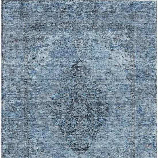 Denim Blue And Gray Medallion Washable Indoor Outdoor Area Rug Photo 4