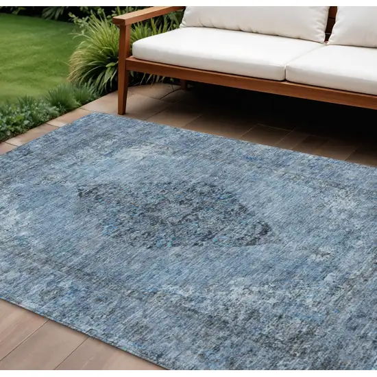 Denim Blue And Gray Medallion Washable Indoor Outdoor Area Rug Photo 2