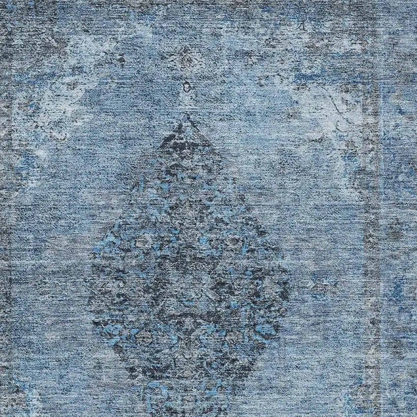 Denim Blue And Gray Medallion Washable Indoor Outdoor Area Rug Photo 3