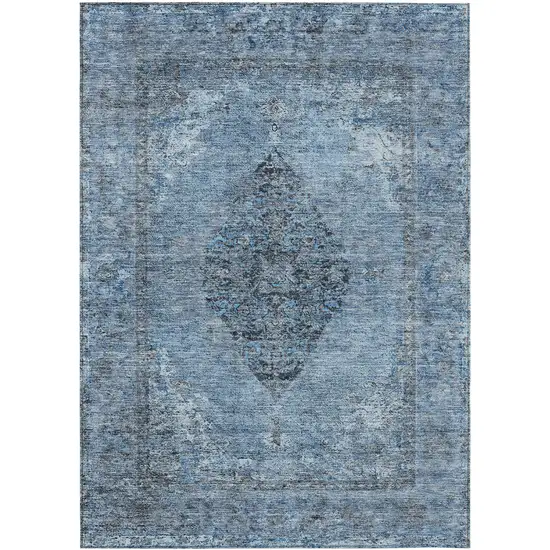 Denim Blue And Gray Medallion Washable Indoor Outdoor Area Rug Photo 1