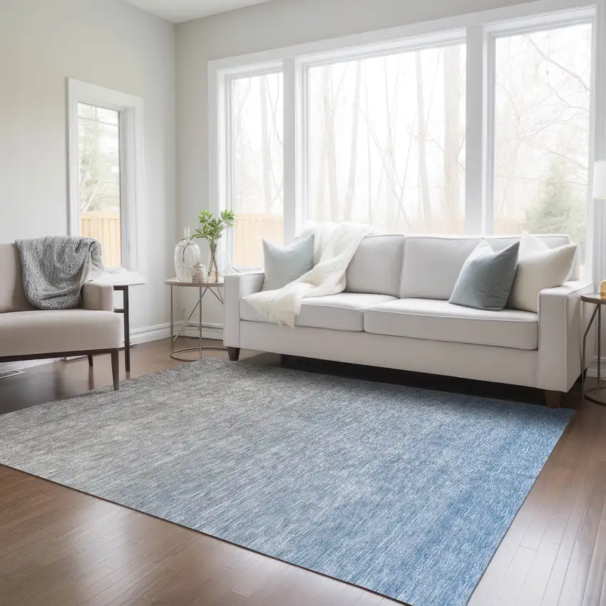 Denim Blue And Gray Ombre Washable Indoor Outdoor Area Rug Photo 9
