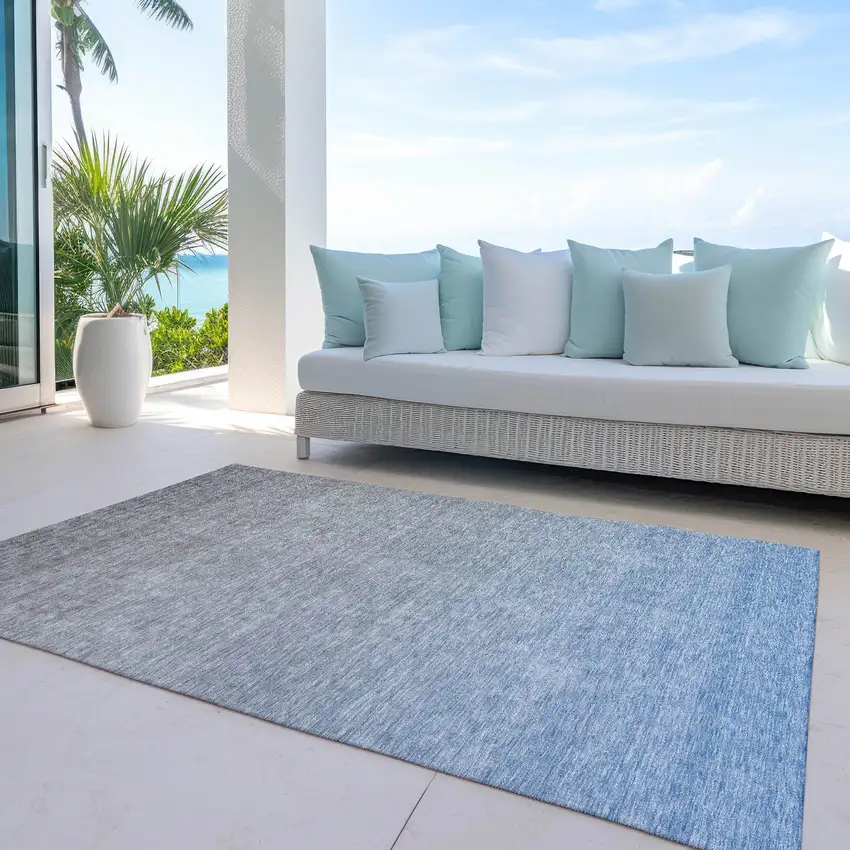 Denim Blue And Gray Ombre Washable Indoor Outdoor Area Rug Photo 7