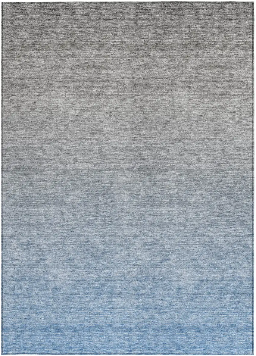 Denim Blue And Gray Ombre Washable Indoor Outdoor Area Rug Photo 6