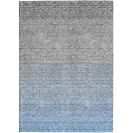 Denim Blue And Gray Ombre Washable Indoor Outdoor Area Rug Photo 6