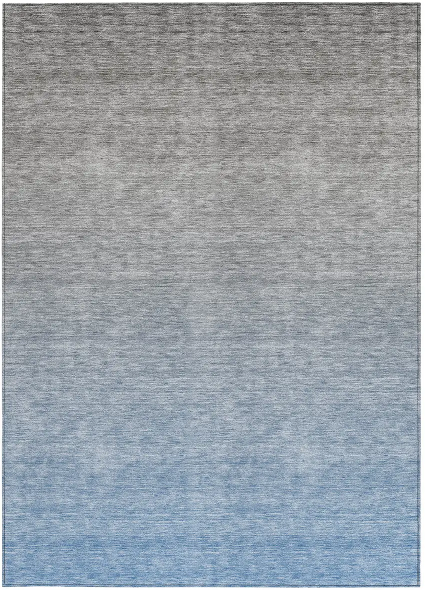 Denim Blue And Gray Ombre Washable Indoor Outdoor Area Rug Photo 6