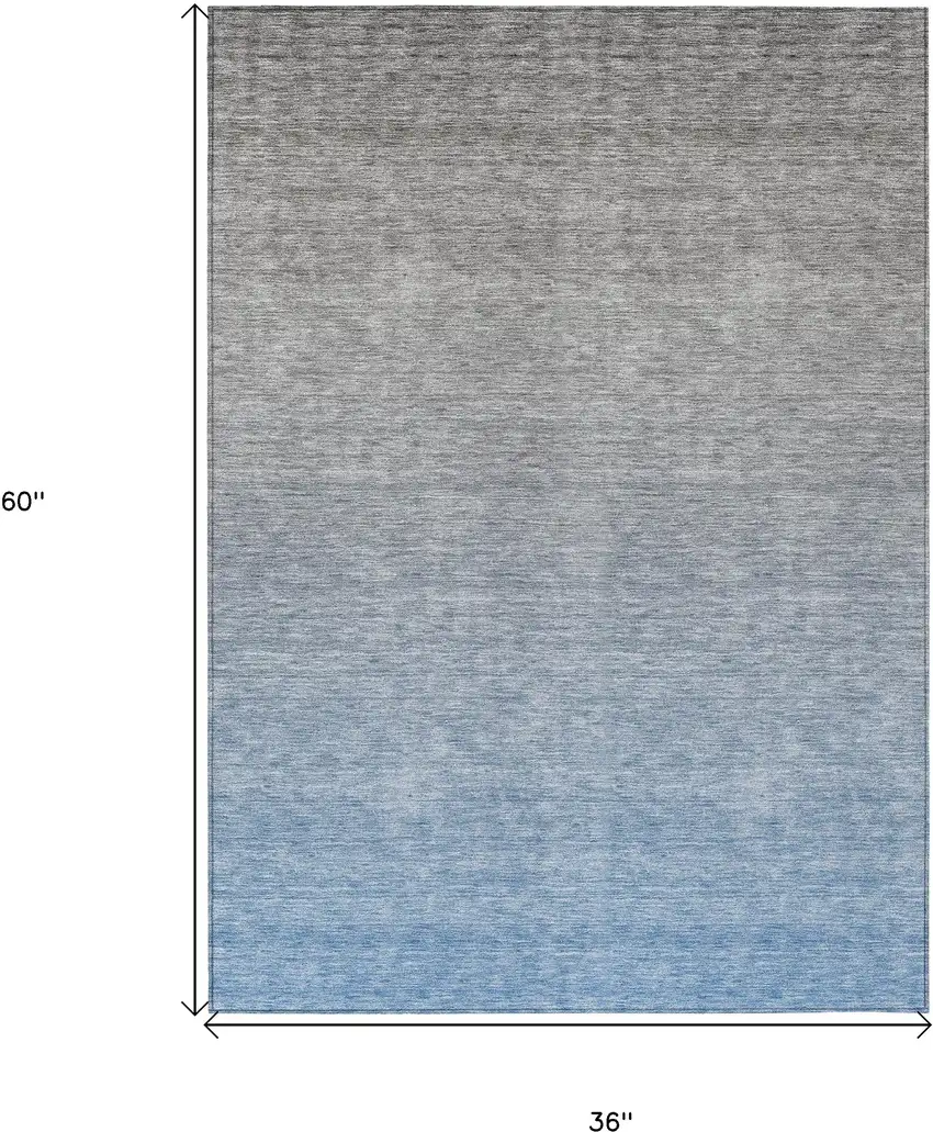 Denim Blue And Gray Ombre Washable Indoor Outdoor Area Rug Photo 3