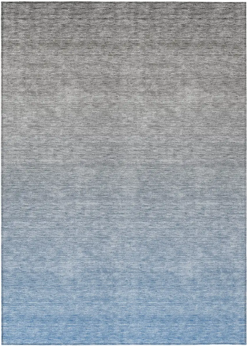Denim Blue And Gray Ombre Washable Indoor Outdoor Area Rug Photo 2