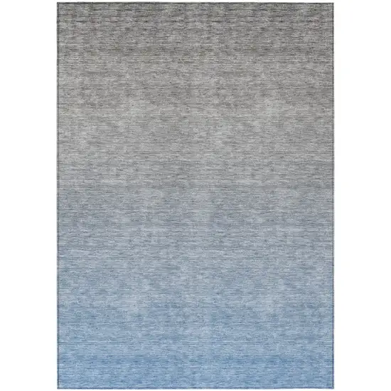 Denim Blue And Gray Ombre Washable Indoor Outdoor Area Rug Photo 2