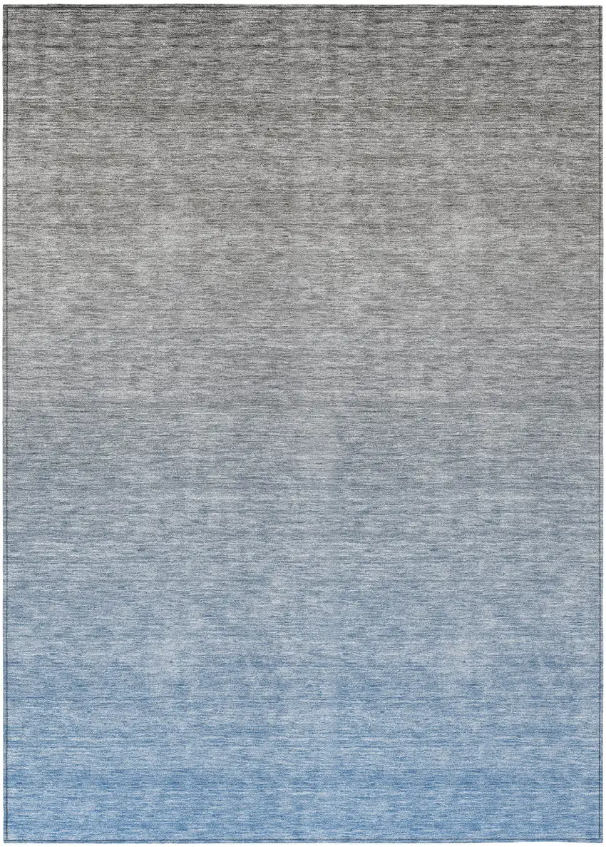 Denim Blue And Gray Ombre Washable Indoor Outdoor Area Rug Photo 2
