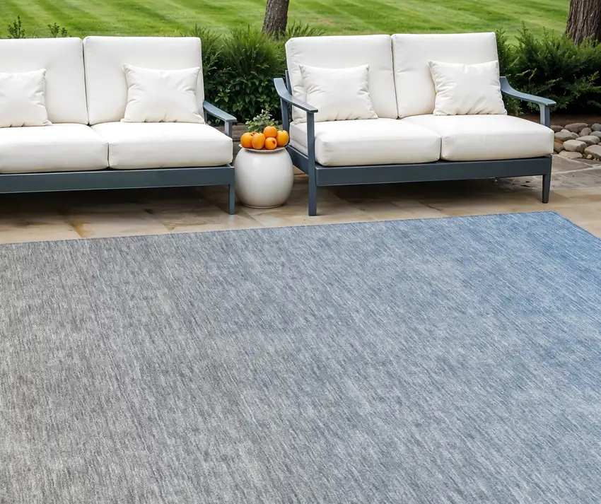 Denim Blue And Gray Ombre Washable Indoor Outdoor Area Rug Photo 1