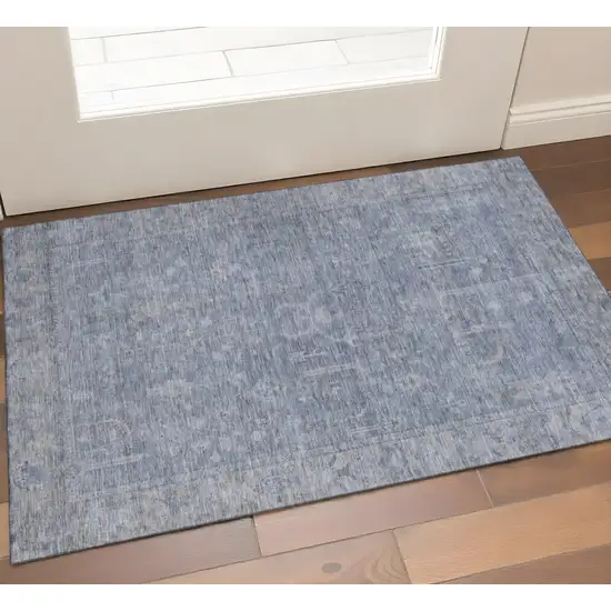 Denim Blue And Gray Oriental Washable Area Rug With UV Protection Photo 1