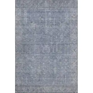 Photo of Denim Blue And Gray Oriental Washable Area Rug With UV Protection