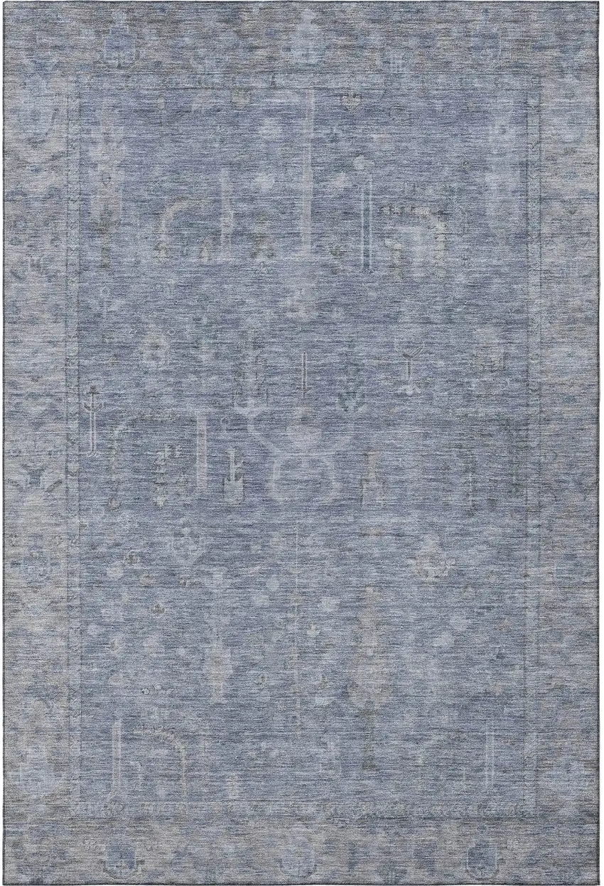 Denim Blue And Gray Oriental Washable Area Rug With UV Protection Photo 3
