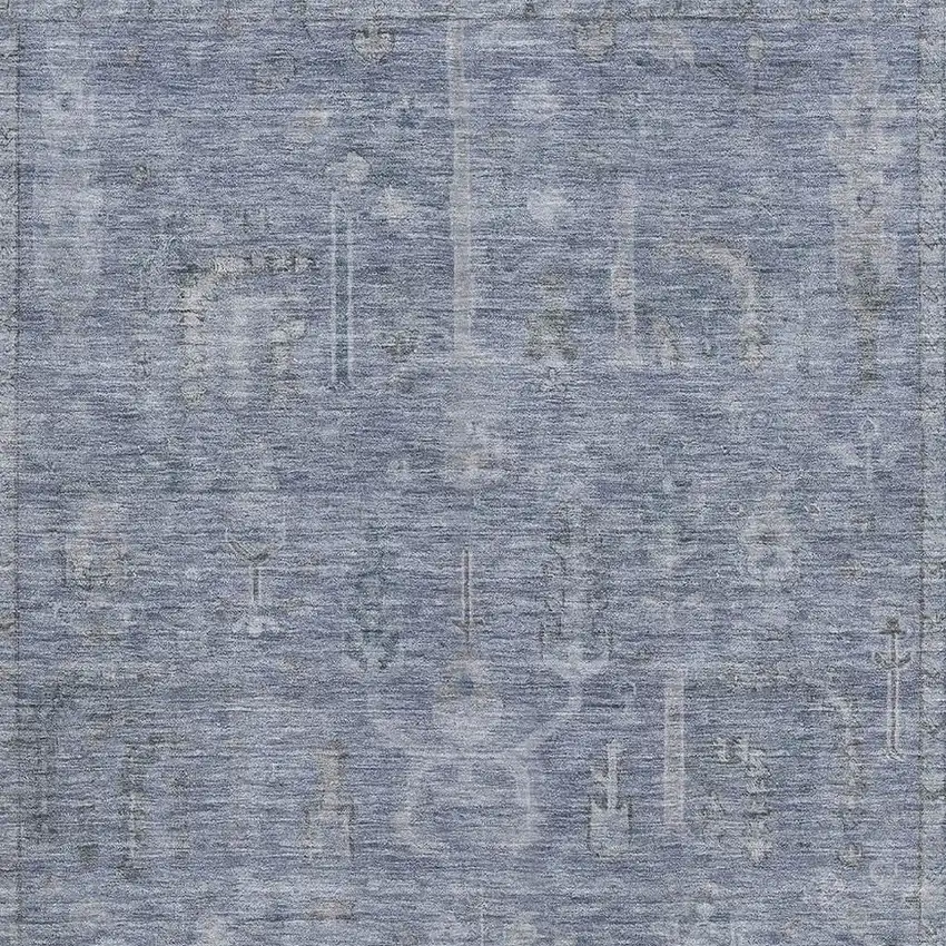 Denim Blue And Gray Oriental Washable Area Rug With UV Protection Photo 2