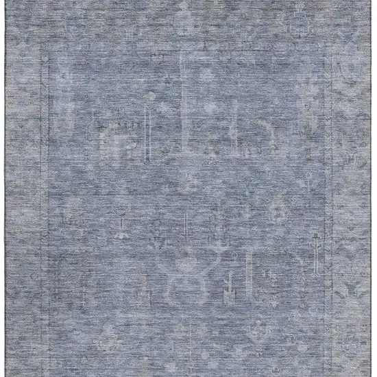 Denim Blue And Gray Oriental Washable Area Rug With UV Protection Photo 3