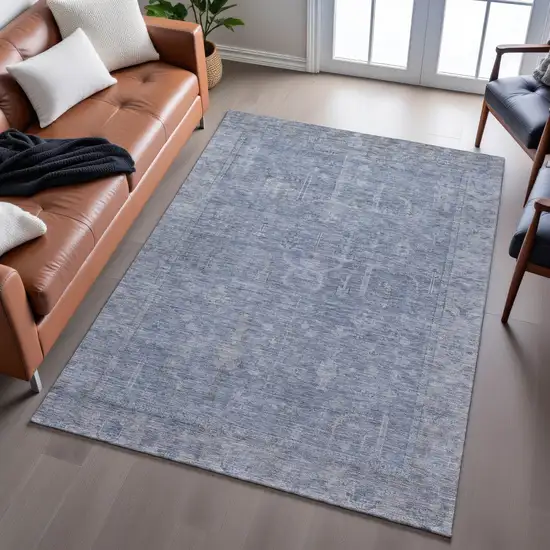 Denim Blue And Gray Oriental Washable Area Rug With UV Protection Photo 5