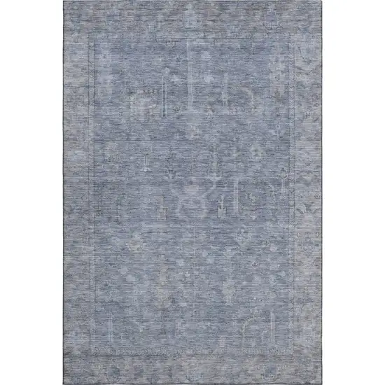 Denim Blue And Gray Oriental Washable Area Rug With UV Protection Photo 1