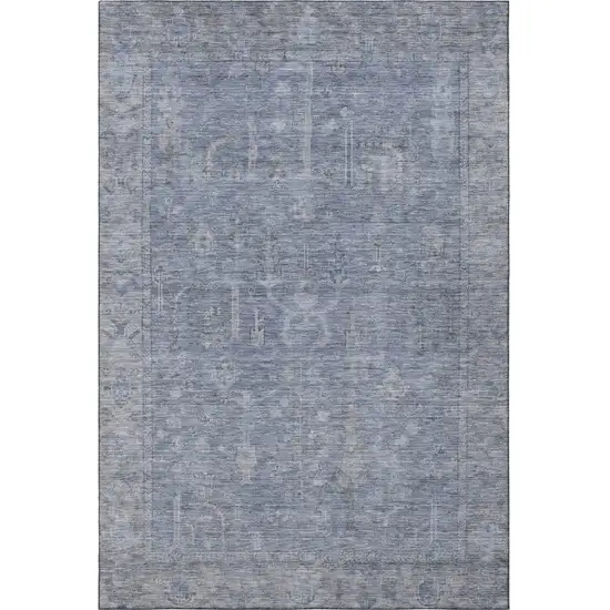 Denim Blue And Gray Oriental Washable Area Rug With UV Protection Photo 3