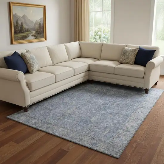 Denim Blue And Gray Oriental Washable Area Rug With UV Protection Photo 2